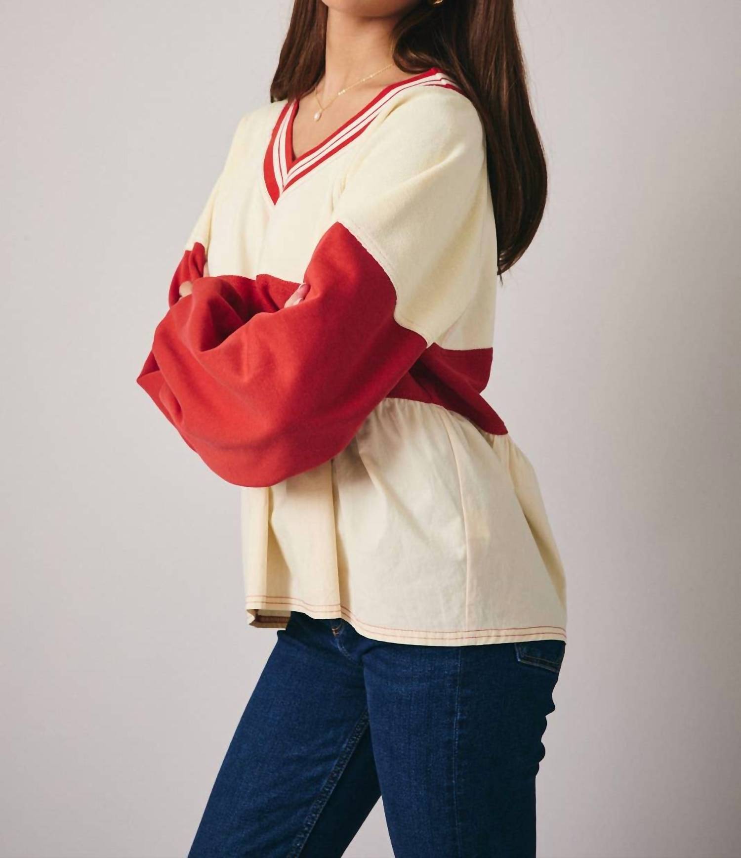 Sunday Edition - Colorblock V Neck Babydoll Top