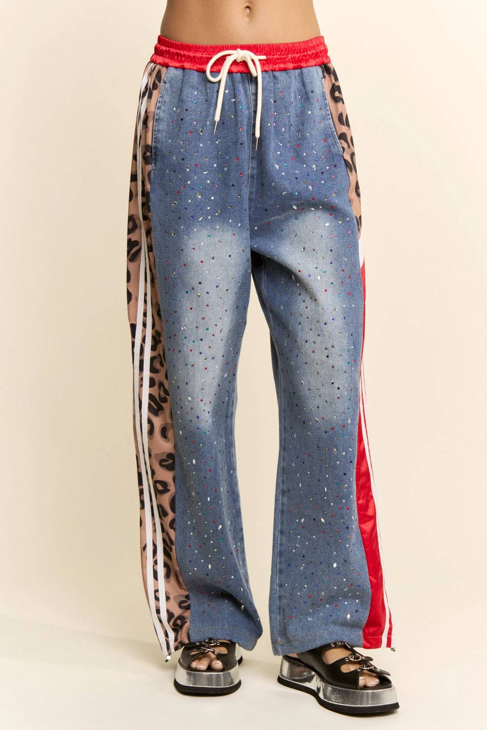 Davi & Dani - Rhinestone Joggers Crystal Track Pants
