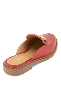 Andrea Women's Flat Mocassin Mule in red - women's shoe - detail view