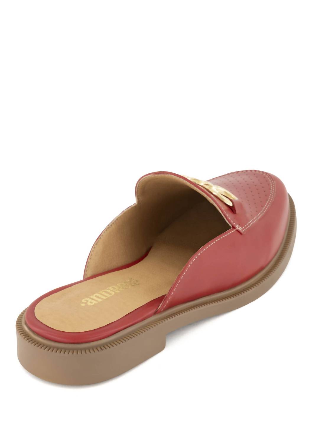 Andrea Women's Flat Mocassin Mule in red - women's shoe - detail view