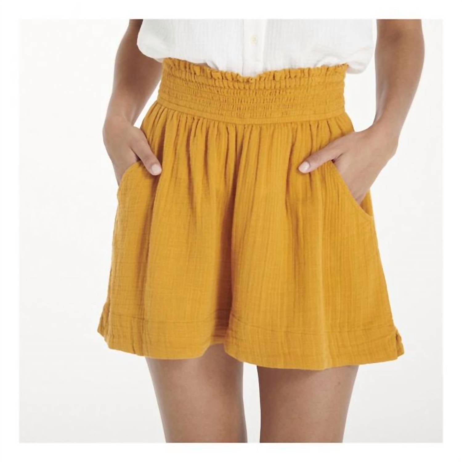 Ivy Jane Smocked Waist Shorts in ochre - women's shorts