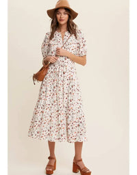 Listicle - Floral Ruffle Collar Midi Dress