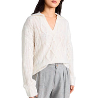 Naadam - Women's Luxe Cashmere Blend Mixed Cable Polo Top