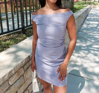 Crescent - Talia Off Shoulder Side Ruched Linen Mini Dress