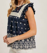 Bluivy - Boho Floral Embroidered Baby Doll Blouse