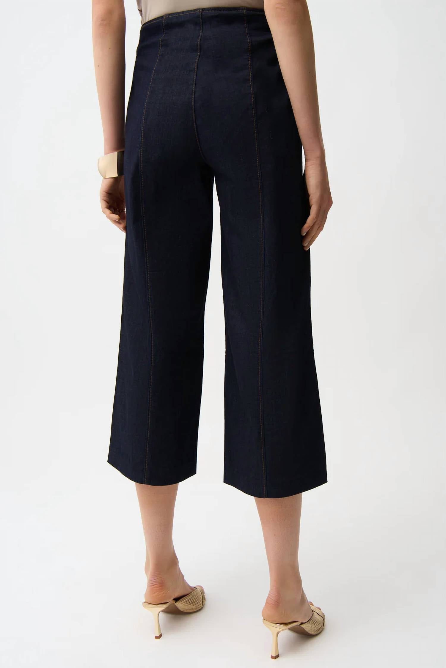 Joseph Ribkoff Culotte Jeans with exposed side zipper in denim - women's pants - alternate view