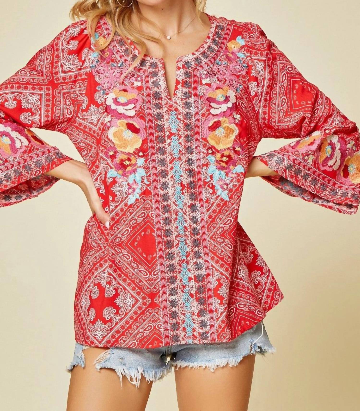 Andree By Unit - Bandana Embroidered Top