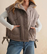 Miou Muse - Lace Crochet Trim Puff Vest