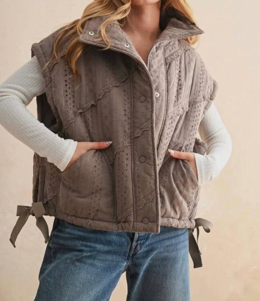 Miou Muse - Lace Crochet Trim Puff Vest