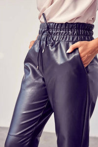 Dobe - Smocked Waist Pu Pants