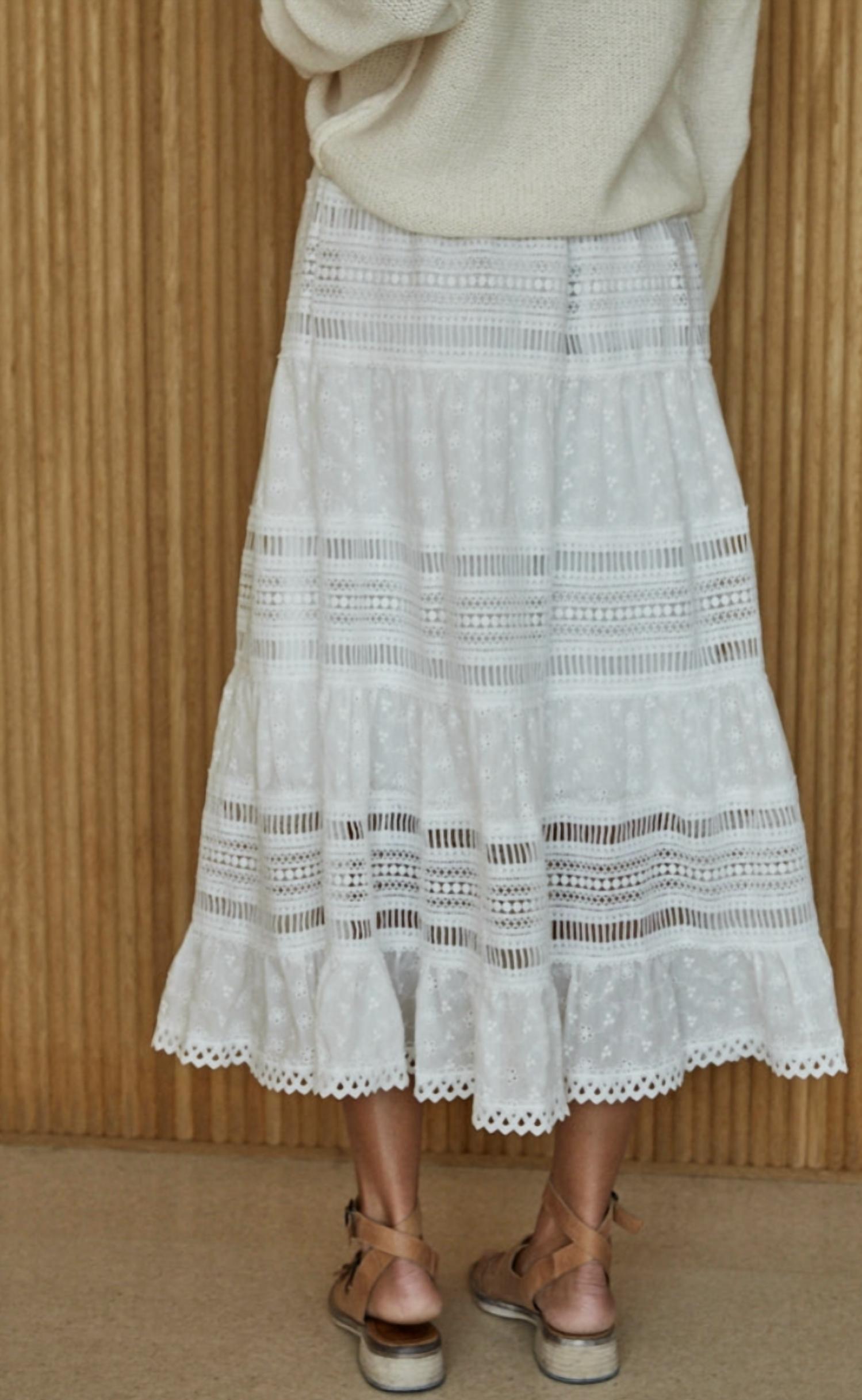 By Together - Eyelet Lace Tiered Maxi Skirt