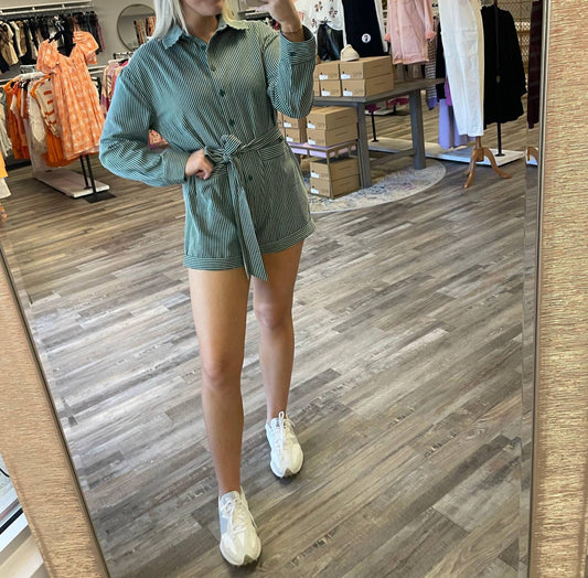 Blue Blush - Pin Stripe Long Sleeve Romper