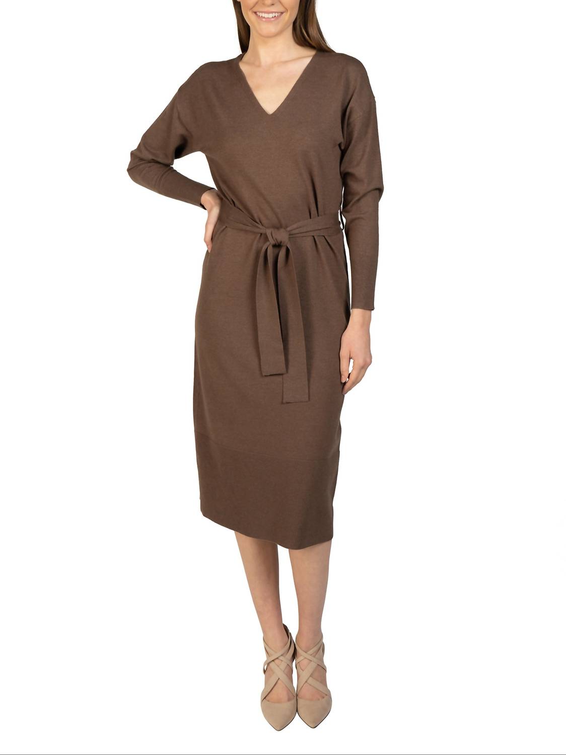 Love Token - Knit Midi Sweater Dress With Tie Sash
