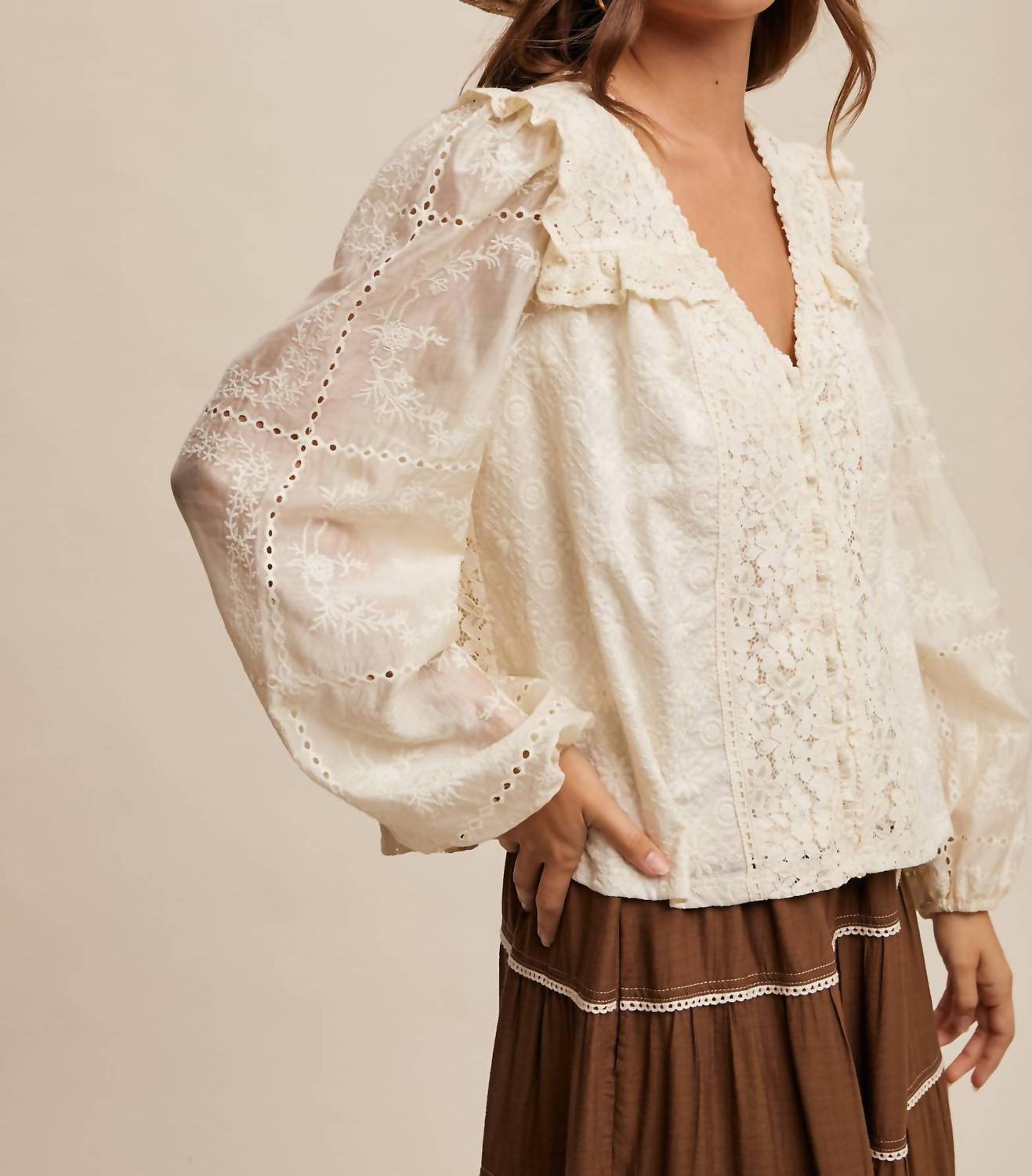Listicle Britt Embroidered Lace Blouse in ivory - women's blouse - alternate view