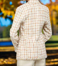 Fate Fray Detail Tweed Blazer in ivory multi - women's jacket - detail view