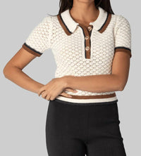Cara Cara - Ginger Crochet Awning Knit Polo Shirt