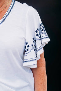 Karen Kane - Embroidered Flutter Sleeve Top