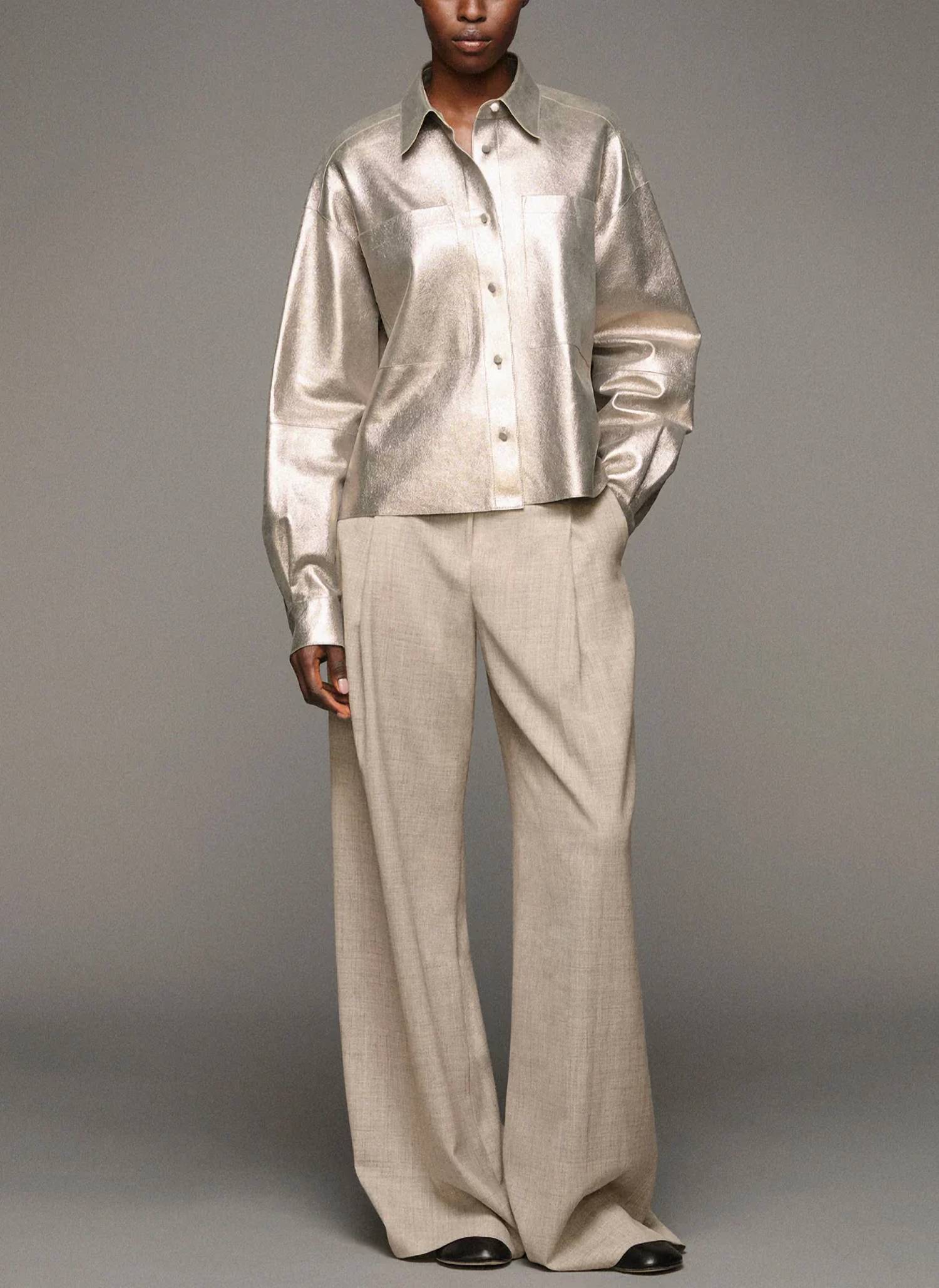 Lafayette 148 - Metallic Suede Oversized Boyfriend Shirt