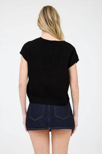 Blu Pepper - 3d Crochet Floral Short Sleeve Sweater Top