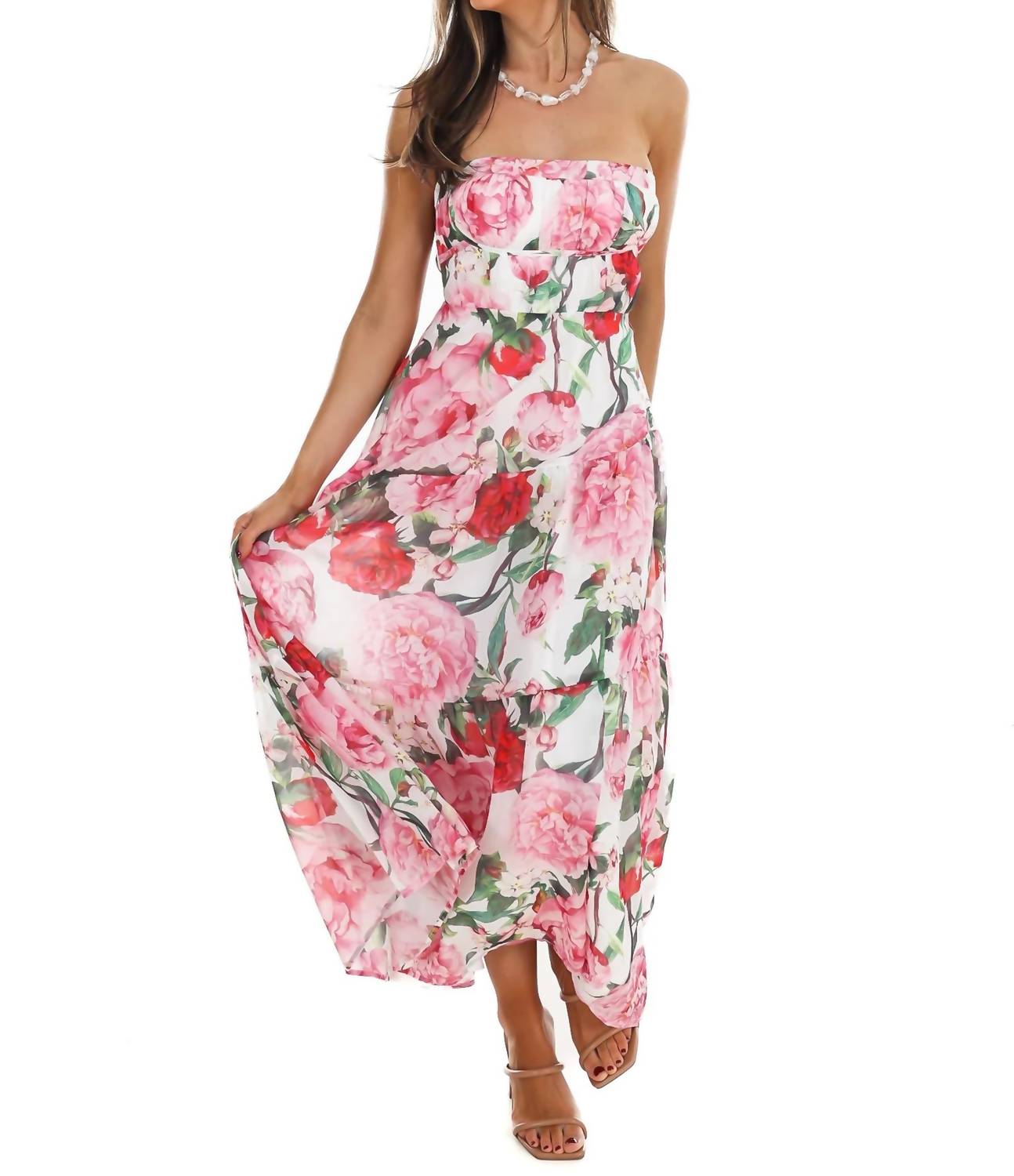 One & Only - Women's Afternoon Garden Stroll Strapless Maxi Dress