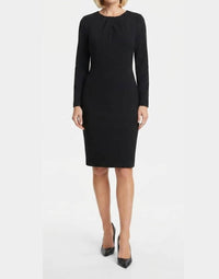 Maggy London - Long Sleeve Pleated Neck Sheath Dress