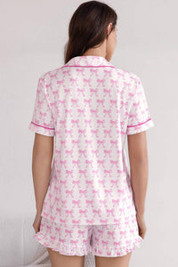 La Society - Bowknot Print Short Sleeve And Shorts Pajama Set