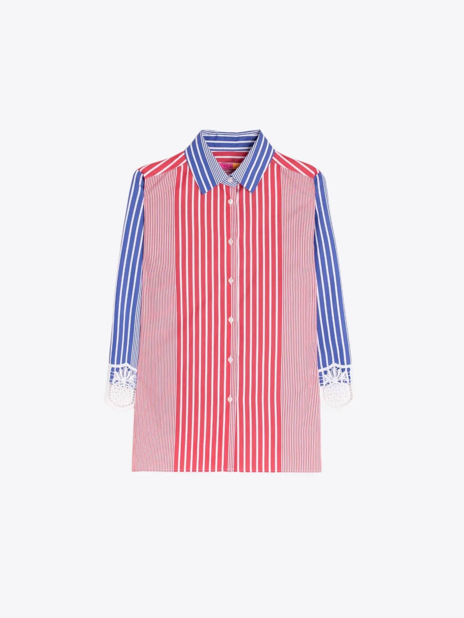 Vilagallo - Lace Cuffs Striped Shirt