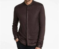 John Varvatos Otavio Stand-collar Stretch Wave Button-up Shirt in brown - men's shirt