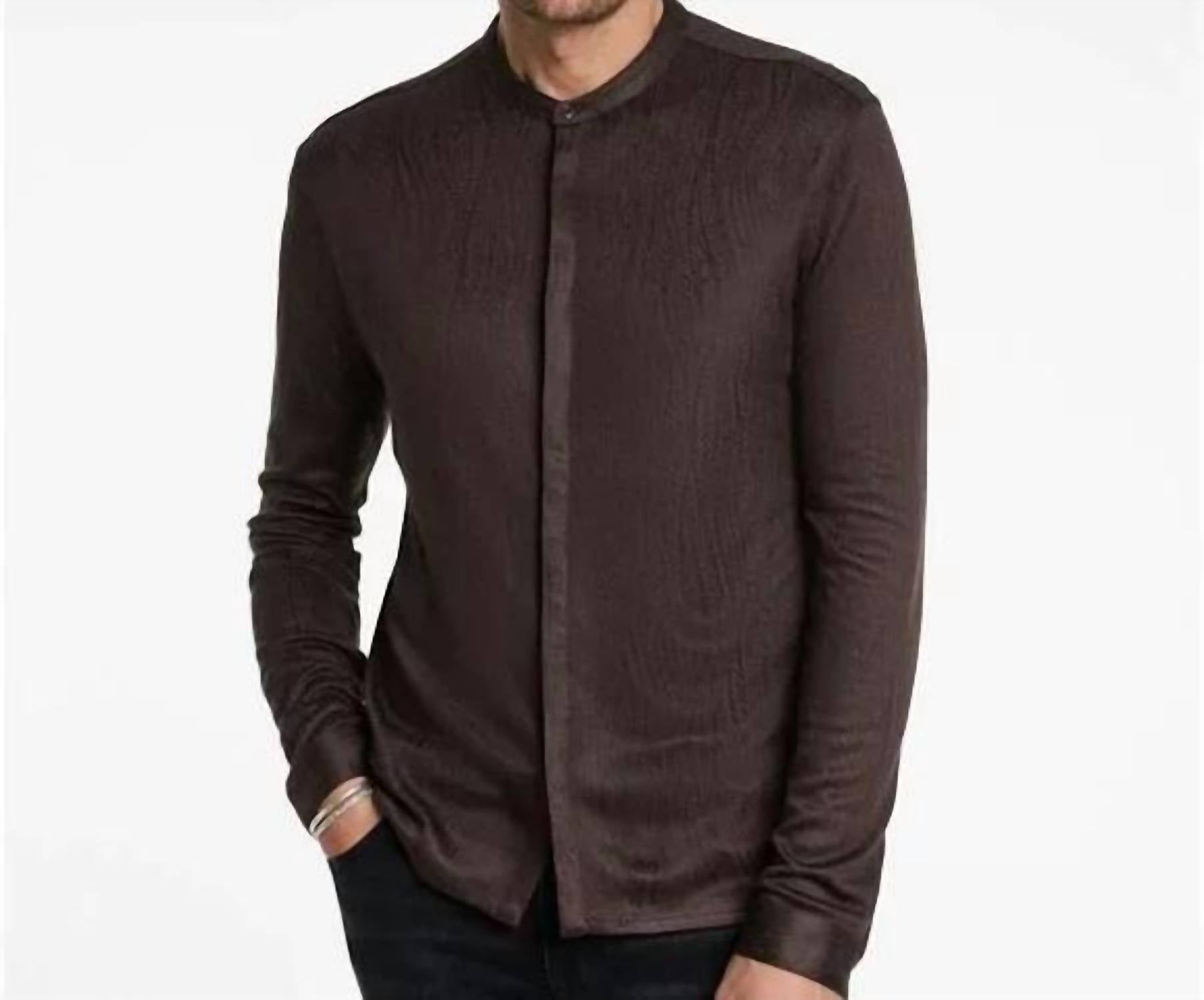 John Varvatos Otavio Stand-collar Stretch Wave Button-up Shirt in brown - men's shirt