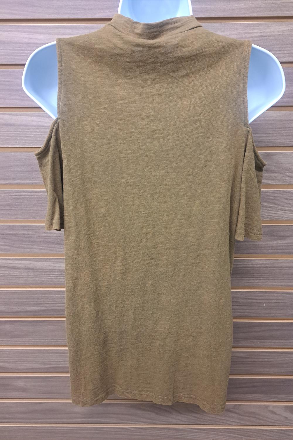 Very J - Women's Hi Neck Army Green Cold Shoulder