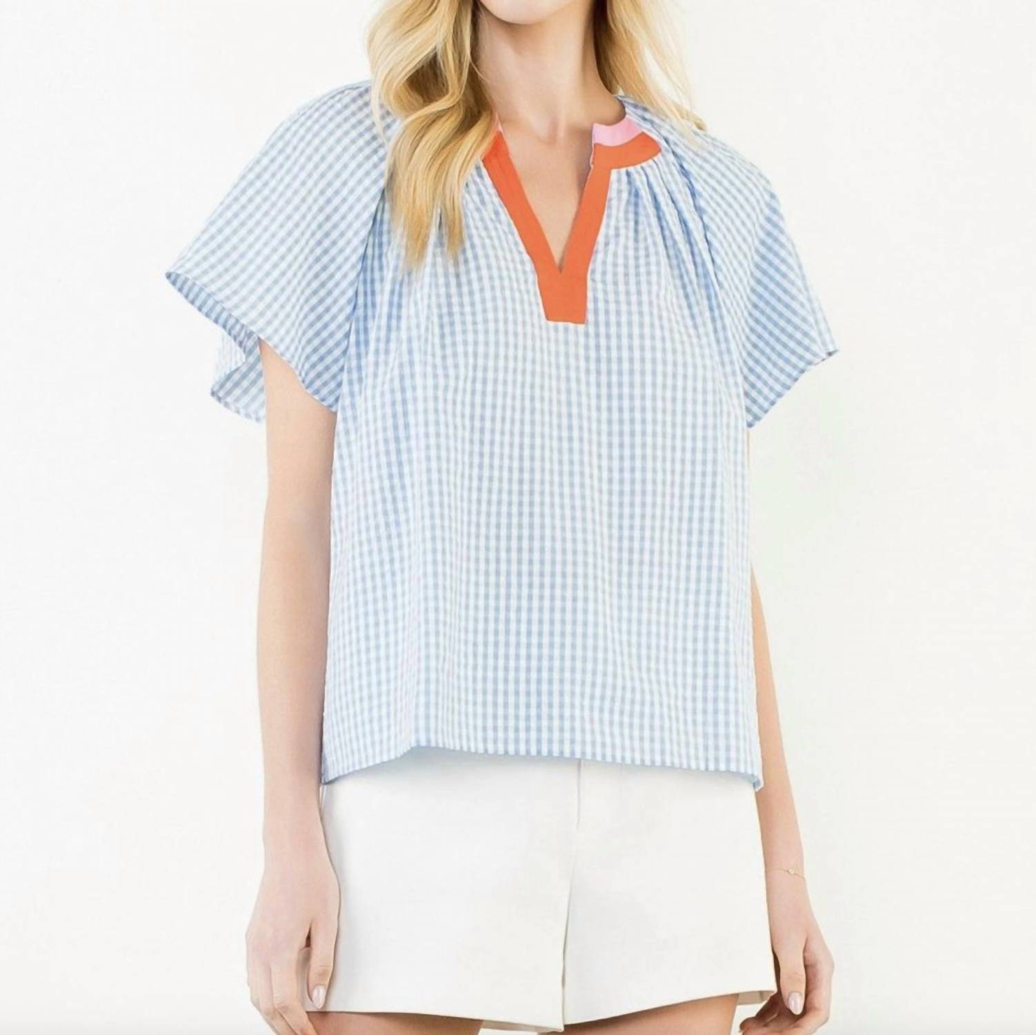 Thml - Gingham Pattern Short Sleeve Top