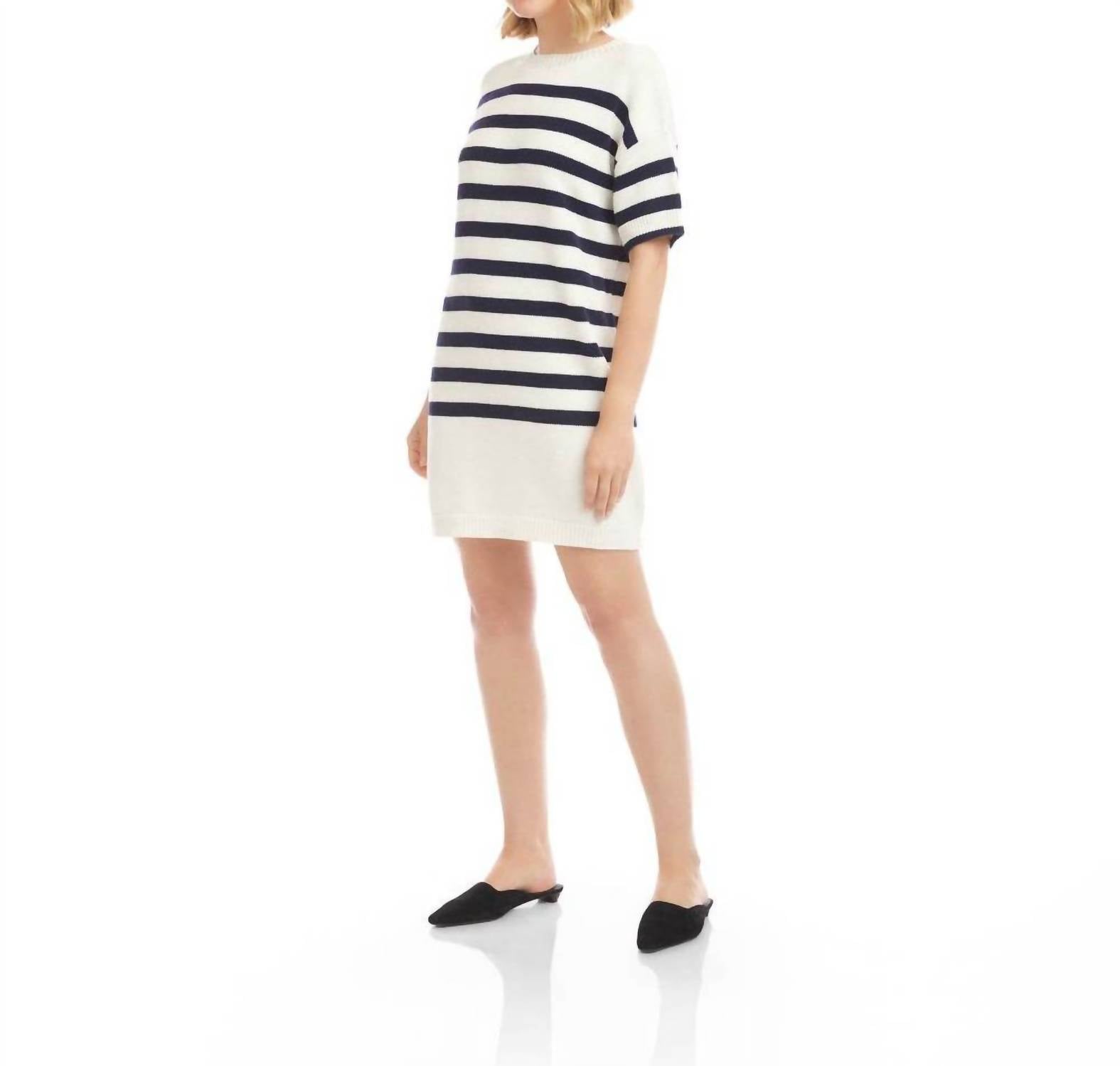 Karen Kane Stripe Sweater Dress in white - women's dress - detail view