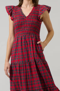 Sugarlips - Yuletide Plaid Smocked Tiered Midi Dress