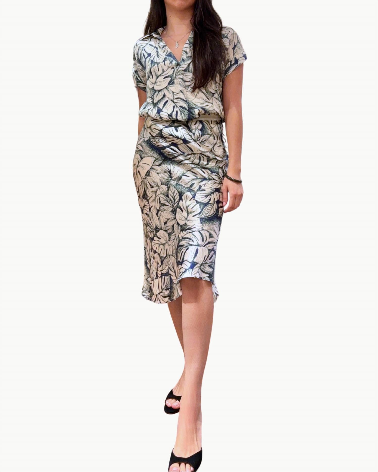 Go By Go Silk - Bias Leaf Print Midi Skirt