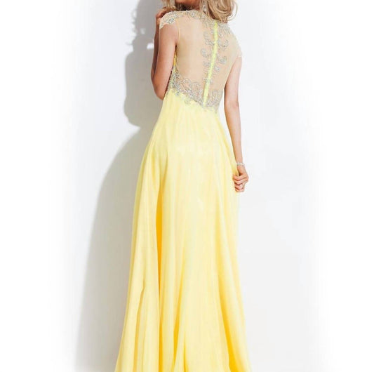 Rachel Allan - Beaded High Mesh Neck Chiffon Prom Gown