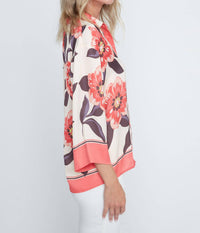 Renuar Bloom Garden Blouse in coral - women's blouse - detail view
