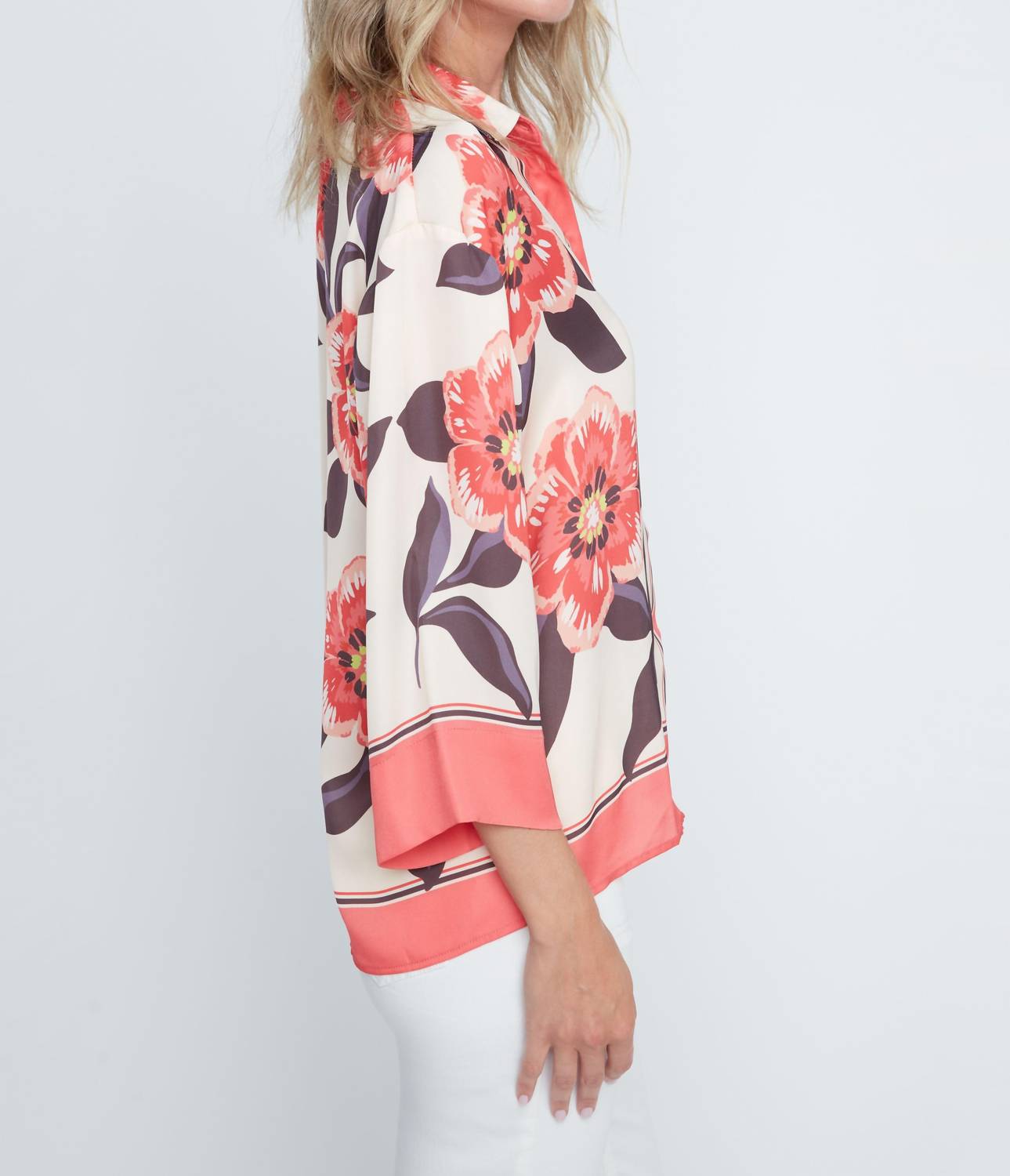 Renuar Bloom Garden Blouse in coral - women's blouse - detail view