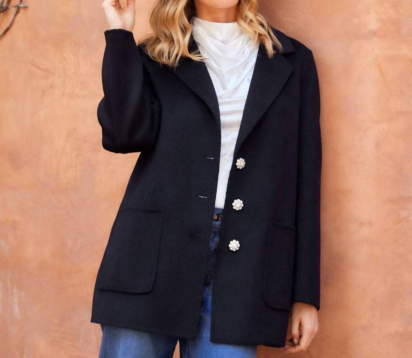 Karen Kane Oversized Brushed Blazer in black - women's jacket - view 5