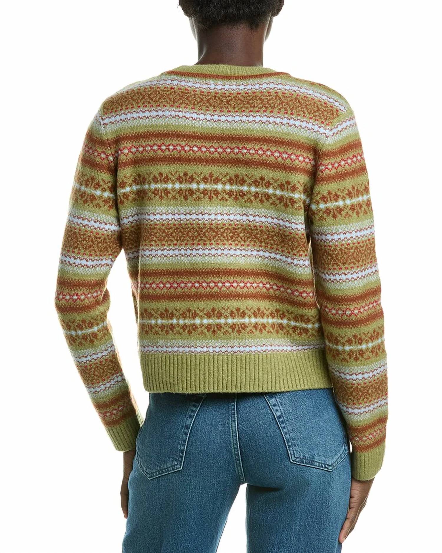 DESIGN HISTORY fair isle sweater in airstream and green - women's sweater - detail view