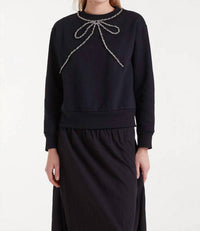 Compania Fantastica Jewel Neck Tie Sweatshirt in black - women's top