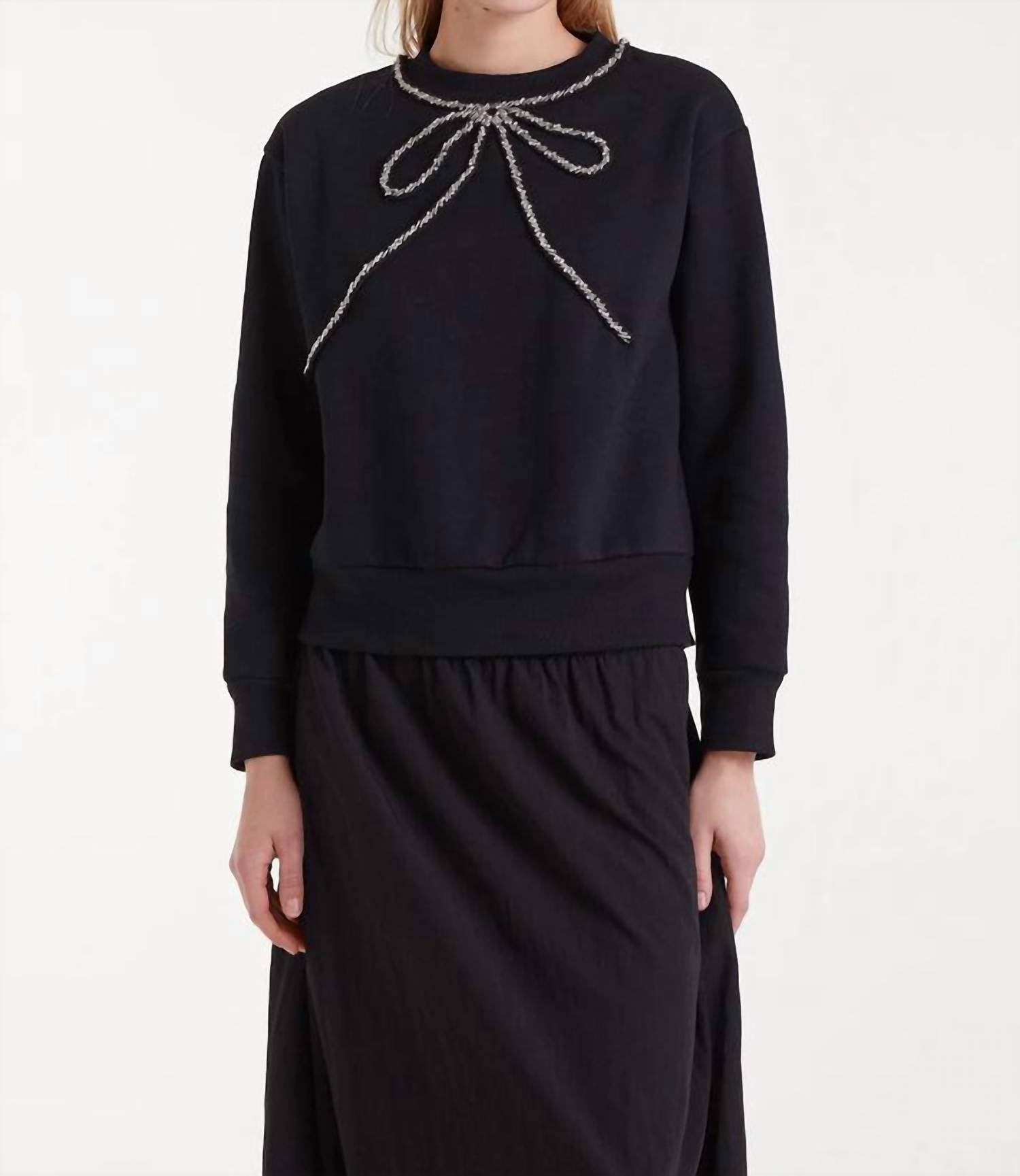 Compania Fantastica Jewel Neck Tie Sweatshirt in black - women's top