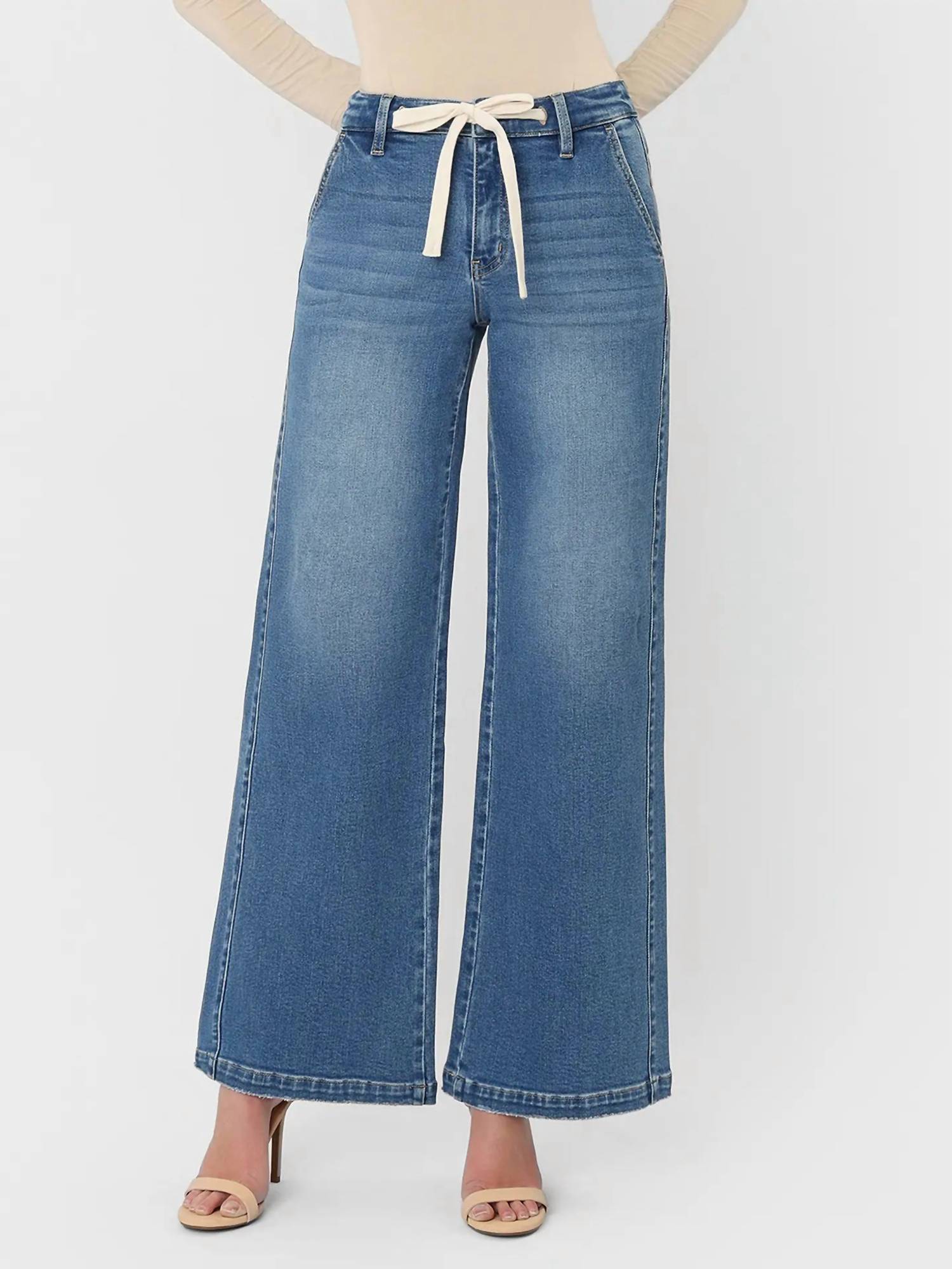 Vervet By Flying Monkey - High Rise Waist Tie Twist Wide Jeans