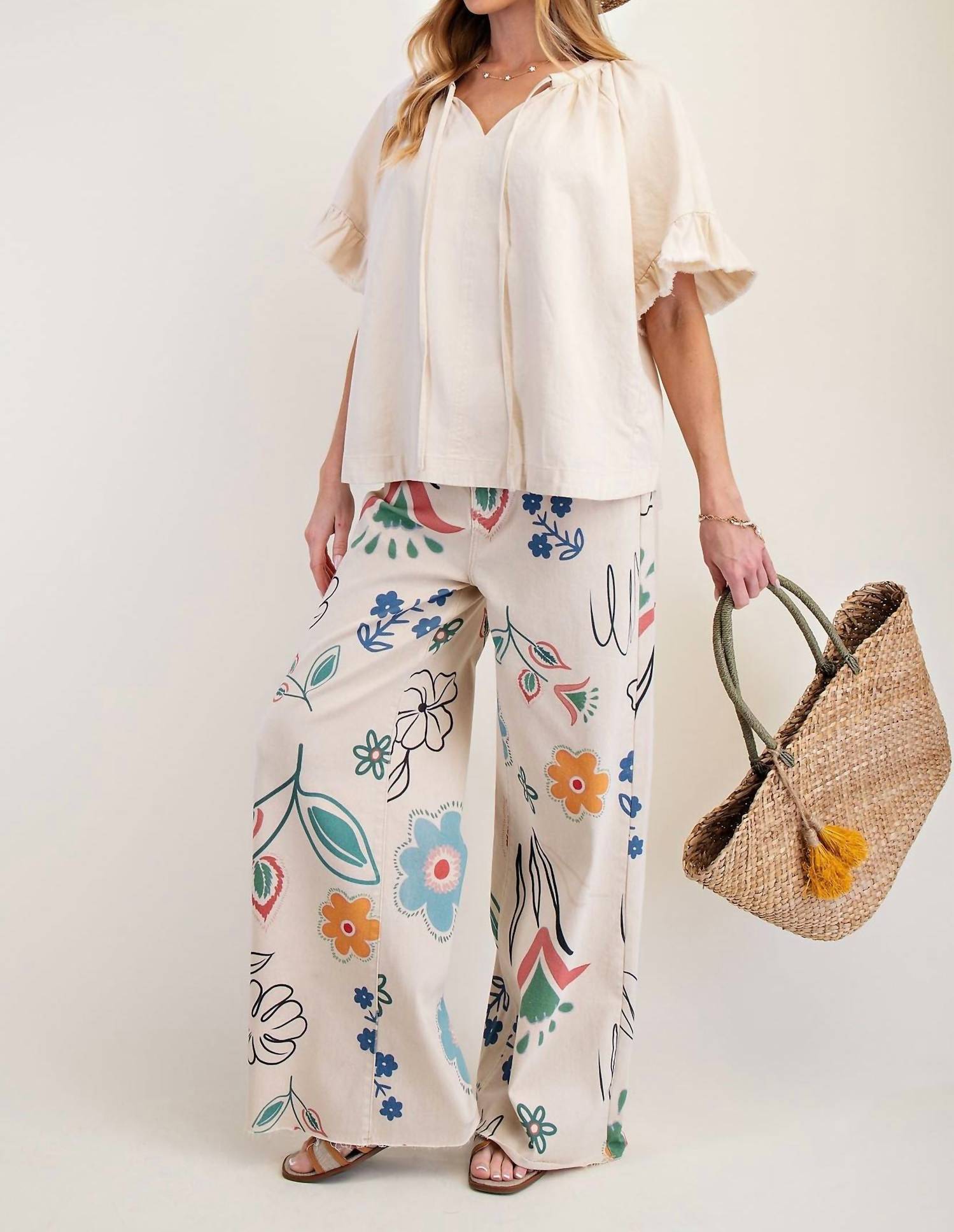Easel - Washed Chambray Woven Top