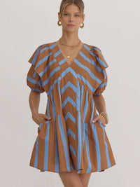 Entro - Striped Puff Sleeve Dress