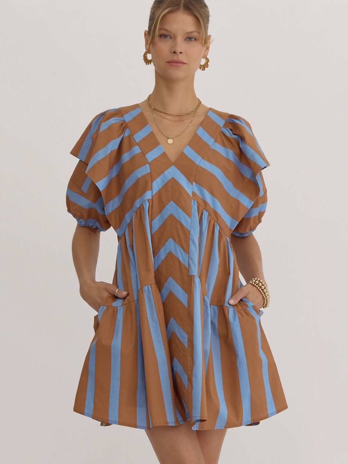 Entro - Striped Puff Sleeve Dress