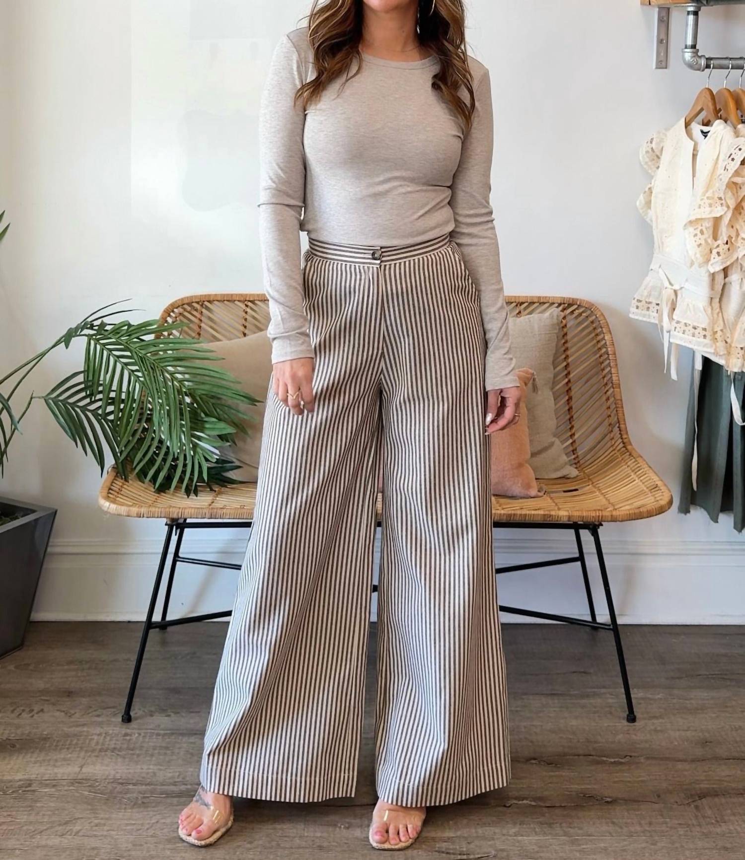 MIOU MUSE Nayeli Striped Wide Leg Pants in brown - women's pants