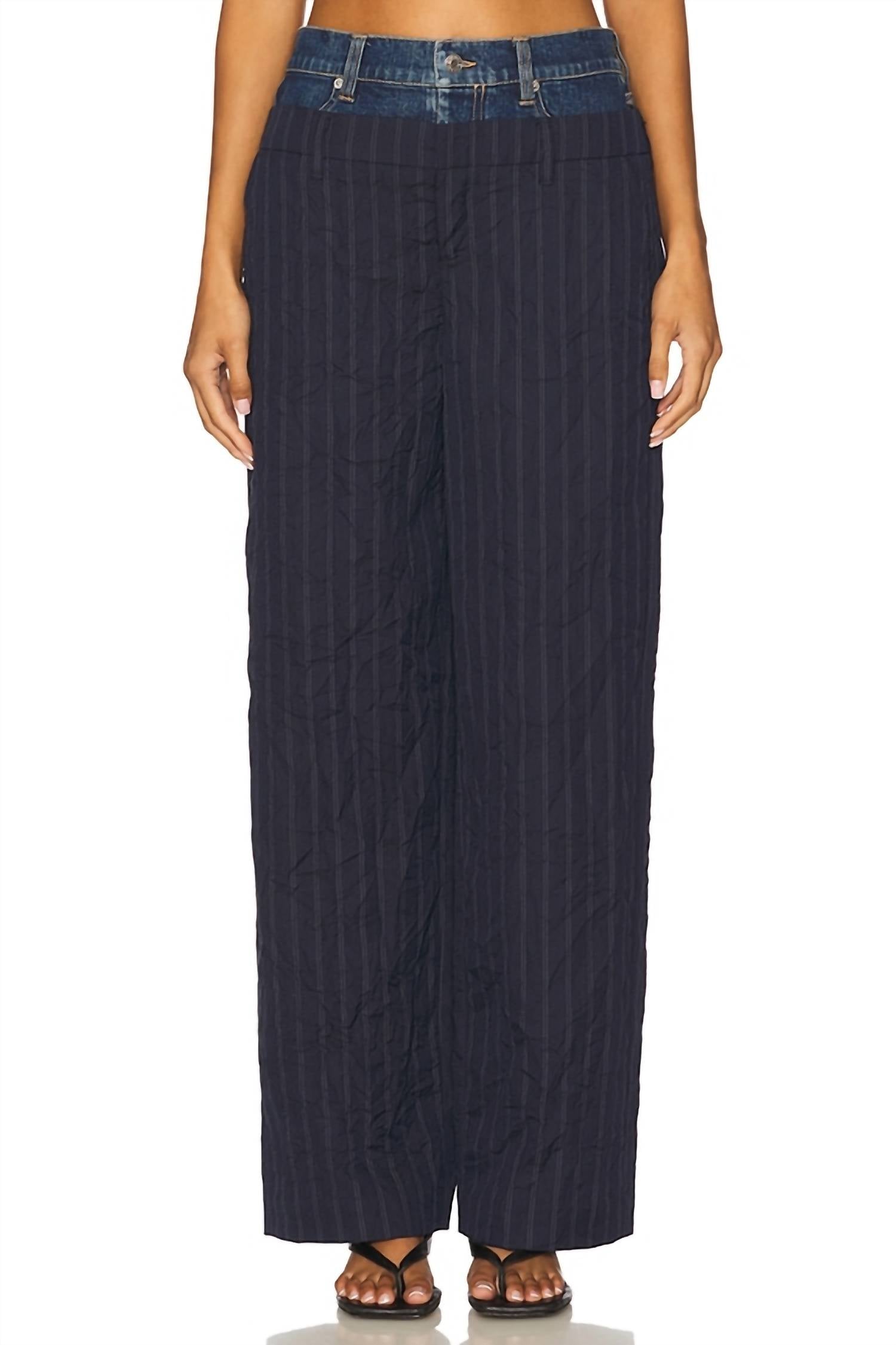 SIMKHAI Ophelia Double Waistband Combo Pant in midnight stripe - women's pants
