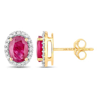 Diana M Jewels Women's Oval Natural Ruby Stud Earrings (1.96 Ct) - Classic in 14k yellow gold - women's jewelry - detail view