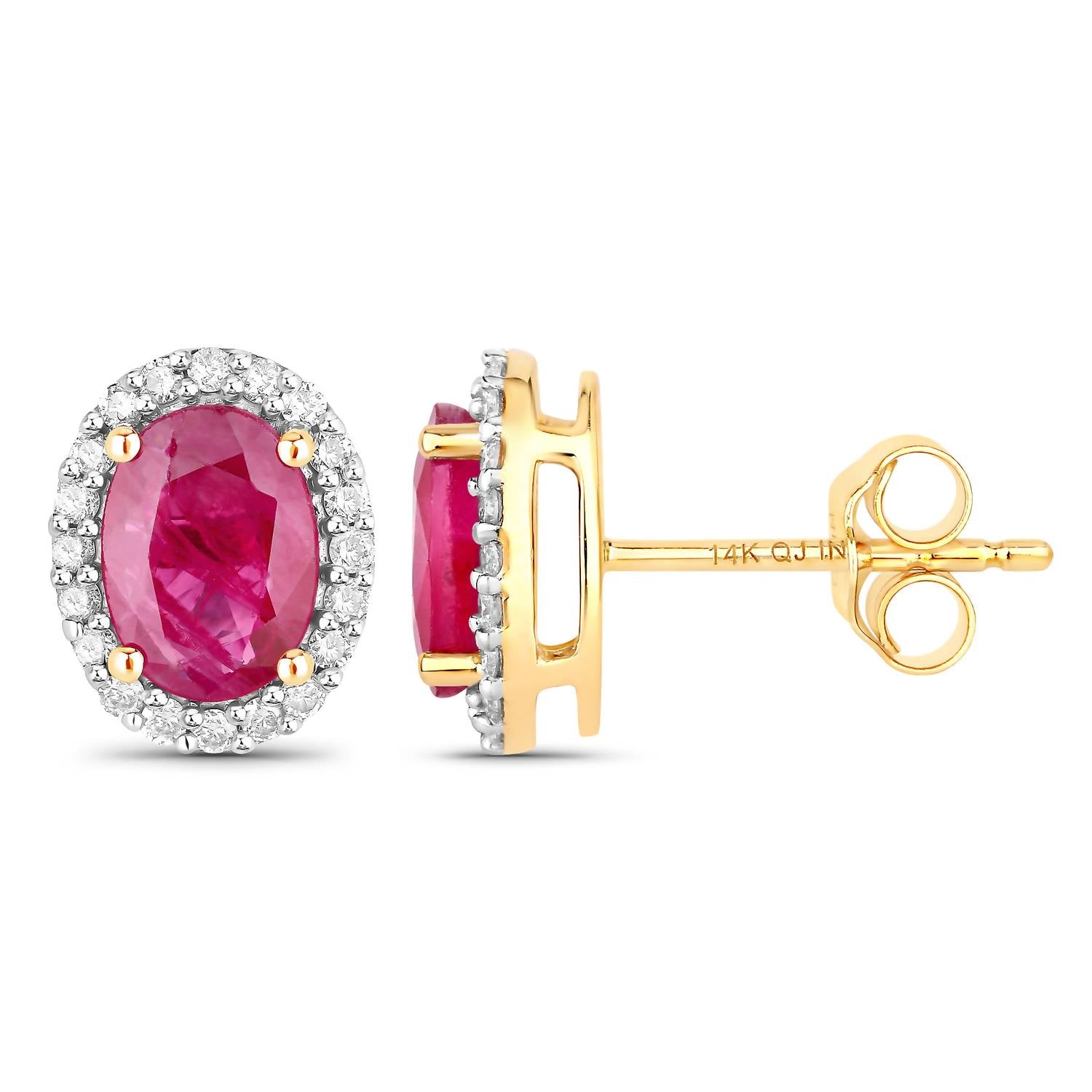 Diana M Jewels Women's Oval Natural Ruby Stud Earrings (1.96 Ct) - Classic in 14k yellow gold - women's jewelry - detail view