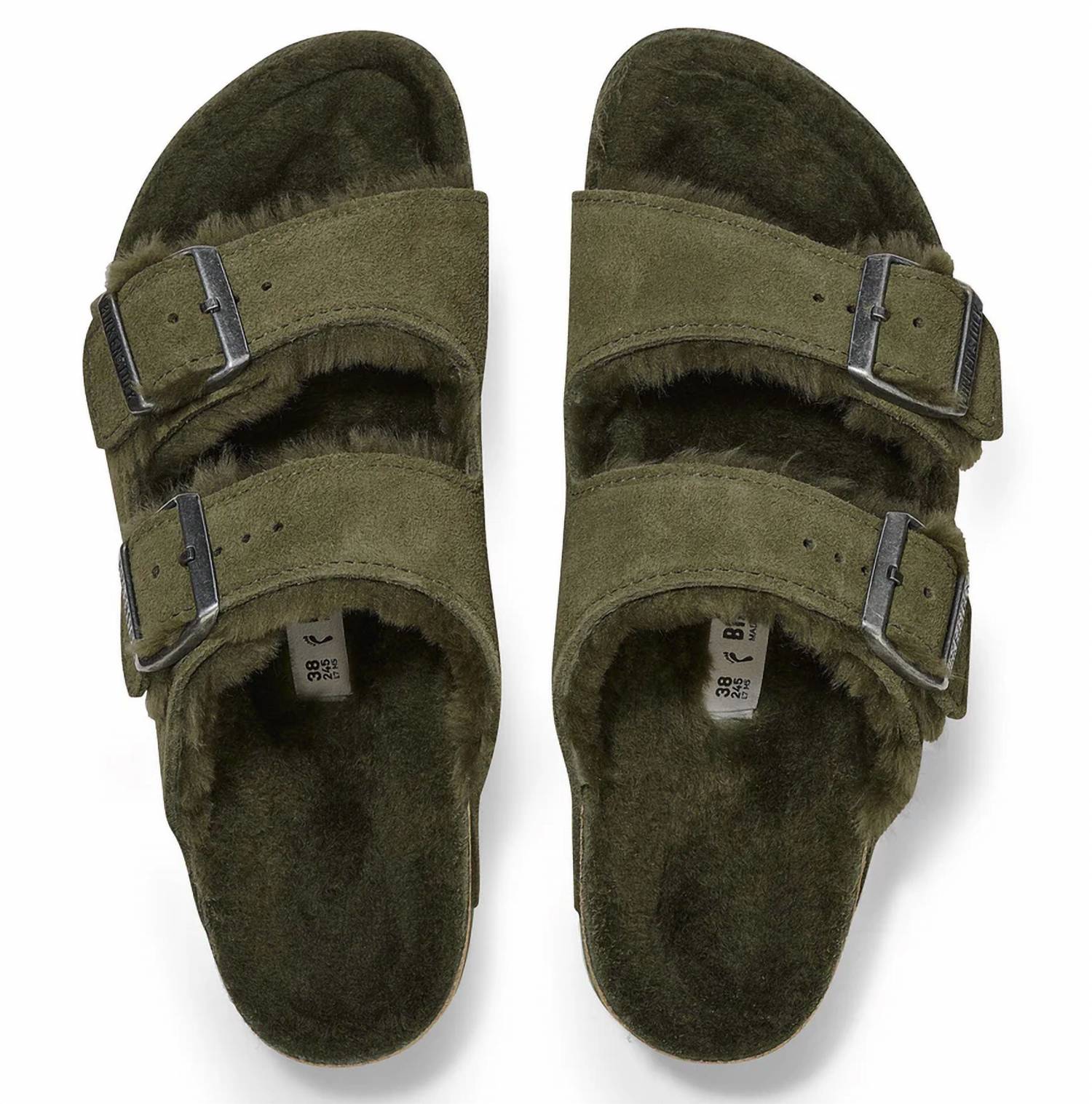 BIRKENSTOCK Women's Arizona Shearling Sandal in thyme - women's sandal - detail view
